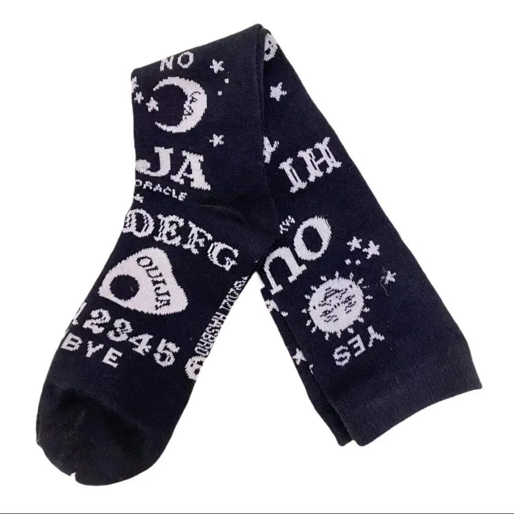 Black Graphic Ouija Board Lightweight Knit Tall Socks NEW